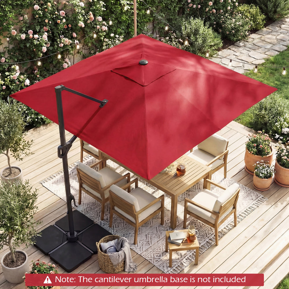 10 FT Cantilever Patio Umbrella with Solar LED Lights for Pool and Garden-Red - Gallery View 1 of 11