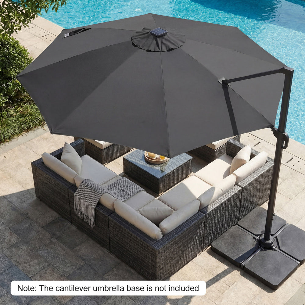 10 FT Cantilever Patio Umbrella with Solar LED Lights 360° Rotation-Gray - Gallery View 1 of 11