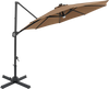 10 FT cantilever patio umbrella in brown with solar LED lights, featuring 360° rotation and a sturdy metal frame.
