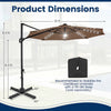 10 FT cantilever patio umbrella in brown with solar LED lights, featuring 360° rotation and a stable design for outdoor.