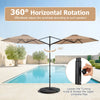 10 FT cantilever patio umbrella in tan with 360° rotation, perfect for poolside sunbathing or garden gatherings.