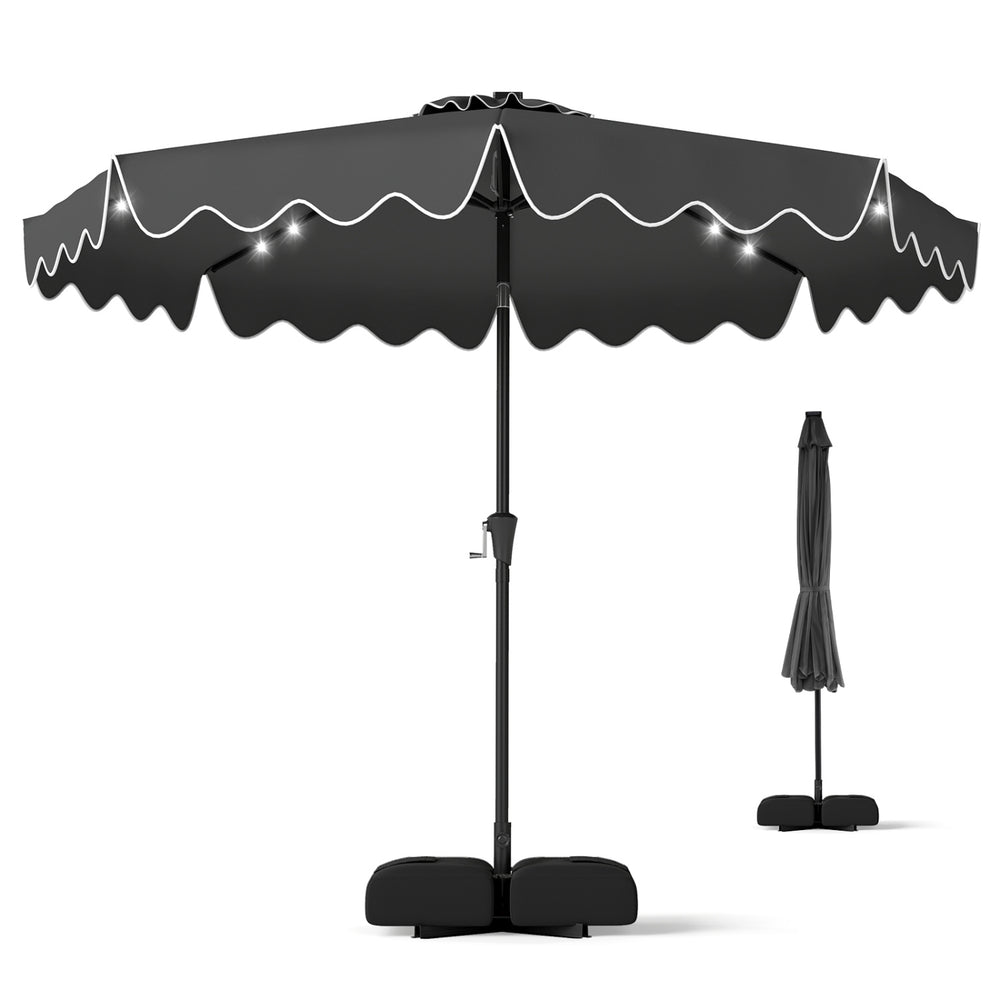 10 ft Outdoor Patio Umbrella with Solar LED Lights and Weighted Base-Gray