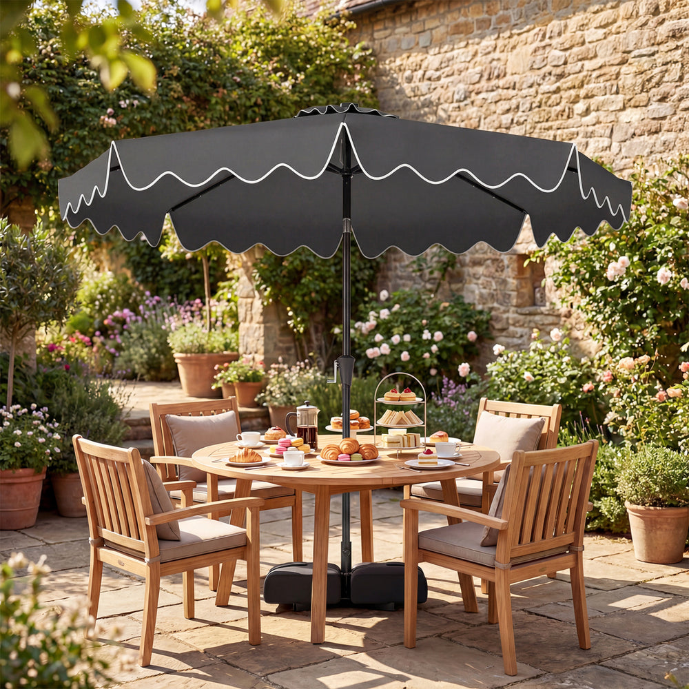 10 ft Outdoor Patio Umbrella with Solar LED Lights and Weighted Base-Gray