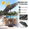 Gray 10 FT outdoor patio umbrella with solar LED lights, featuring a weighted base and elegant ruffled edges for.