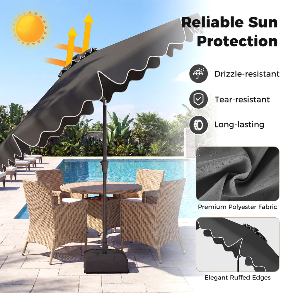 10 ft Outdoor Patio Umbrella with Solar LED Lights and Weighted Base-Gray