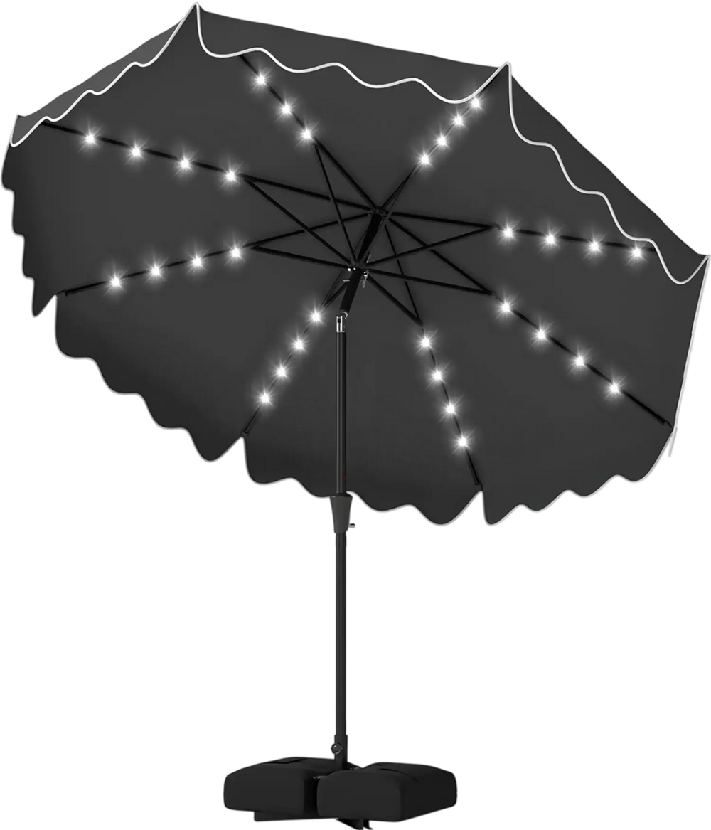 Costway 10' Outdoor Patio Umbrella Solar LED Lights Weighted Base 92158160 New Gray