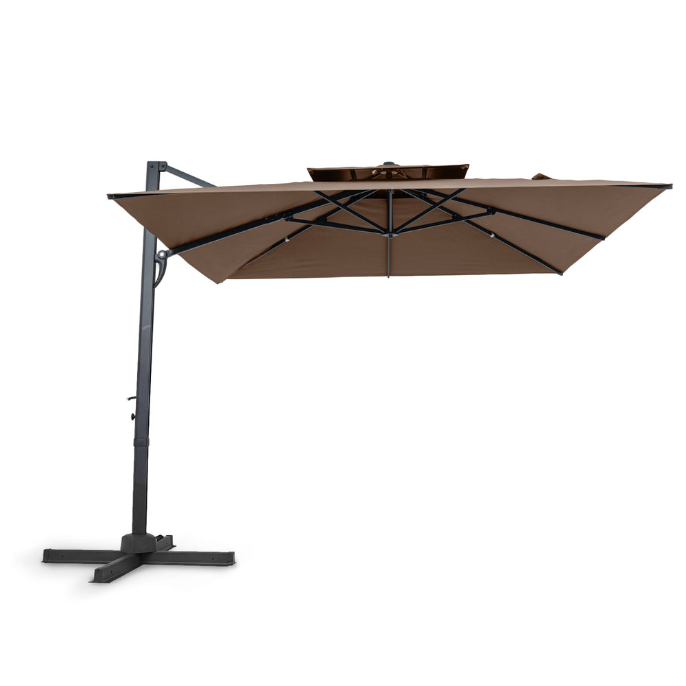 10 FT Patio Cantilever Umbrella with 360° Rotation and 8 Sturdy Ribs for Backyard-Tan - Gallery View 1 of 1