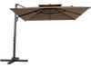 10 FT tan patio cantilever umbrella with 360° rotation, 8 sturdy ribs, and a stable base for backyard shade.