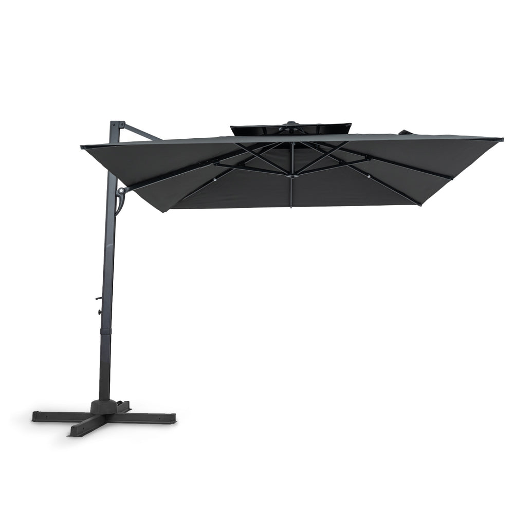 10 ft Patio Cantilever Umbrella with 360° Rotation and 8 Sturdy Ribs for Backyard-Beige