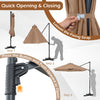 Step-by-step guide for opening the 10 FT tan patio cantilever umbrella with 360° rotation for backyard use.