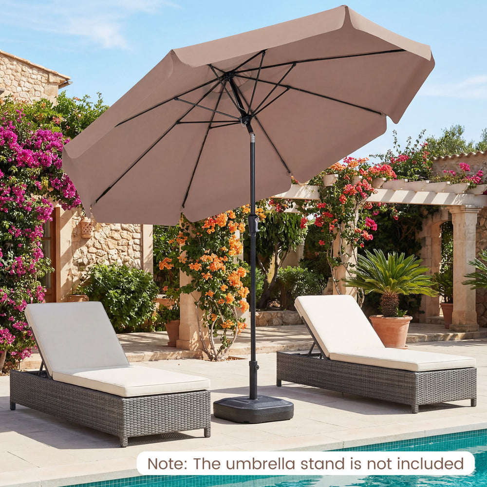 10 FT Scalloped Patio Umbrella with Push Button Tilt and 8 Fiberglass Ribs-Brown - Gallery View 1 of 10
