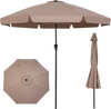 10 FT brown scalloped patio umbrella displayed from the top, showcasing the durable PA coated fabric and elegant design.
