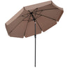 10 FT brown scalloped patio umbrella showcasing a smooth crank handle and 3-level adjustable safety latch for easy use.