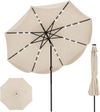 10 FT beige scalloped solar patio umbrella with 24 LED lights and tilt adjustment for stylish outdoor shade.