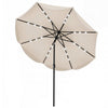 10 FT beige scalloped solar patio umbrella with 24 LED lights, featuring a tilt adjustment for optimal shade.