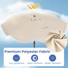 10 FT beige scalloped patio umbrella with solar LED lights, featuring wear-resistant polyester fabric for sun.