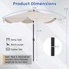 10 FT scalloped solar patio umbrella with beige canopy, featuring tilt adjustment and 24 LED lights for outdoor use.