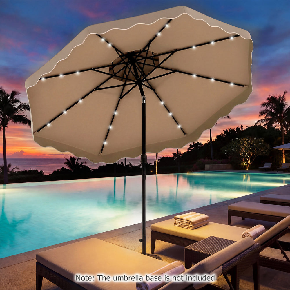 10 FT Solar LED Patio Umbrella for Deck and Pool-Brown - Gallery View 1 of 11