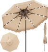 10 FT beige solar LED patio umbrella with push-button tilt and 24 lights, perfect for deck and poolside gatherings.