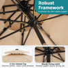 10 FT beige solar LED patio umbrella with vented top, sturdy ribs, and push-button tilt for optimal shade and stability.