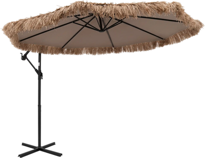 Costway 10' Thatched Cantilever Patio Offset Hanging Umbrella w/ Cross Base 55647563 New