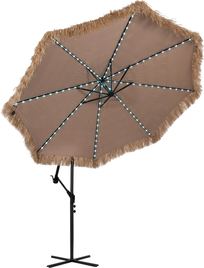 Costway 10' Solar Thatched Cantilever Umbrella 96 Multi-Color Flowing Lights 12 Modes 56990633 New