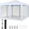 10 FT x 10 FT white pop-up canopy tent with mesh netting, featuring easy setup and reinforced support for outdoor.