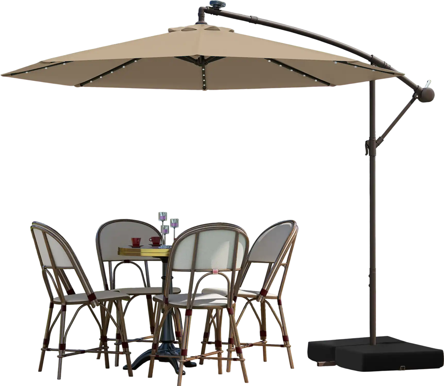 Costway 10' Cantilever Umbrella w/ 32 LED Lights Solar Panel Tan 71294653 New
