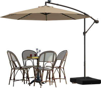 Costway 10' Cantilever Umbrella w/ 32 LED Lights Solar Panel Tan 71294653 New