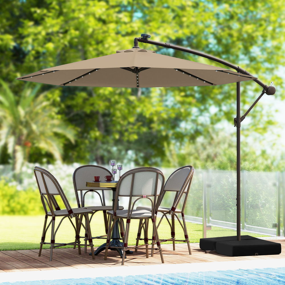 10 Feet Cantilever Umbrella with 32 LED Lights and Solar Panel Batteries-Tan - Gallery View 1 of 10