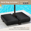 Cantilever umbrella base with sandbag included, supporting a 10ft tan canopy for outdoor stability and style.