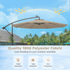 10 feet cantilever umbrella in tan with LED lights, featuring a tear-resistant canopy for outdoor shading and sun.