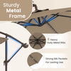 Close-up of the sturdy metal frame and 8 heavy-duty ribs of the 10-foot cantilever umbrella for outdoor use.