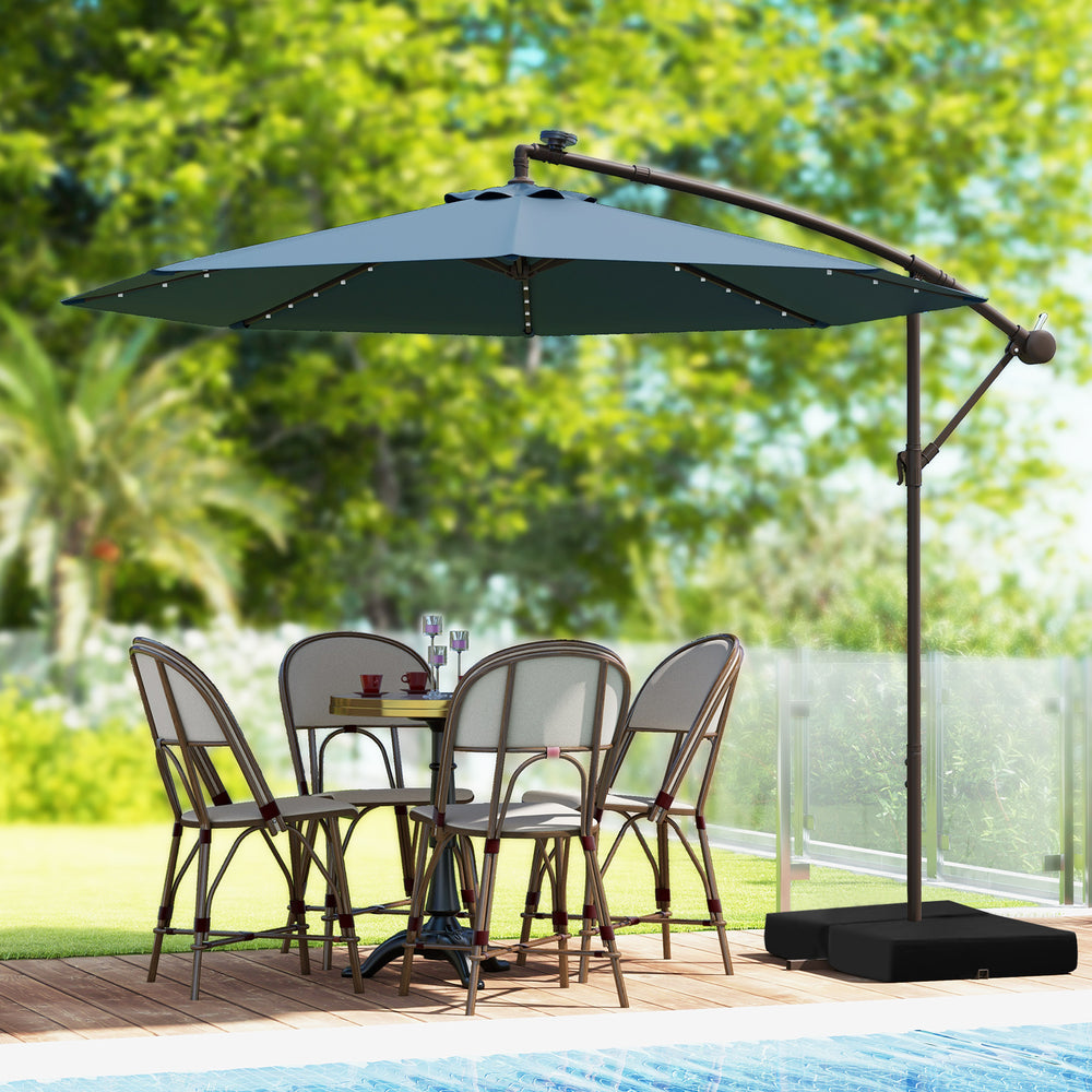 10 Feet Cantilever Umbrella with 32 LED Lights and Solar Panel Batteries-Navy - Gallery View 1 of 10