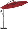 10 feet offset hanging umbrella in wine color with infinite tilt and 360° rotation for outdoor shading.
