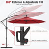 Offset hanging umbrella showcasing 360° rotation and infinite tilt for optimal sun blocking in outdoor spaces.