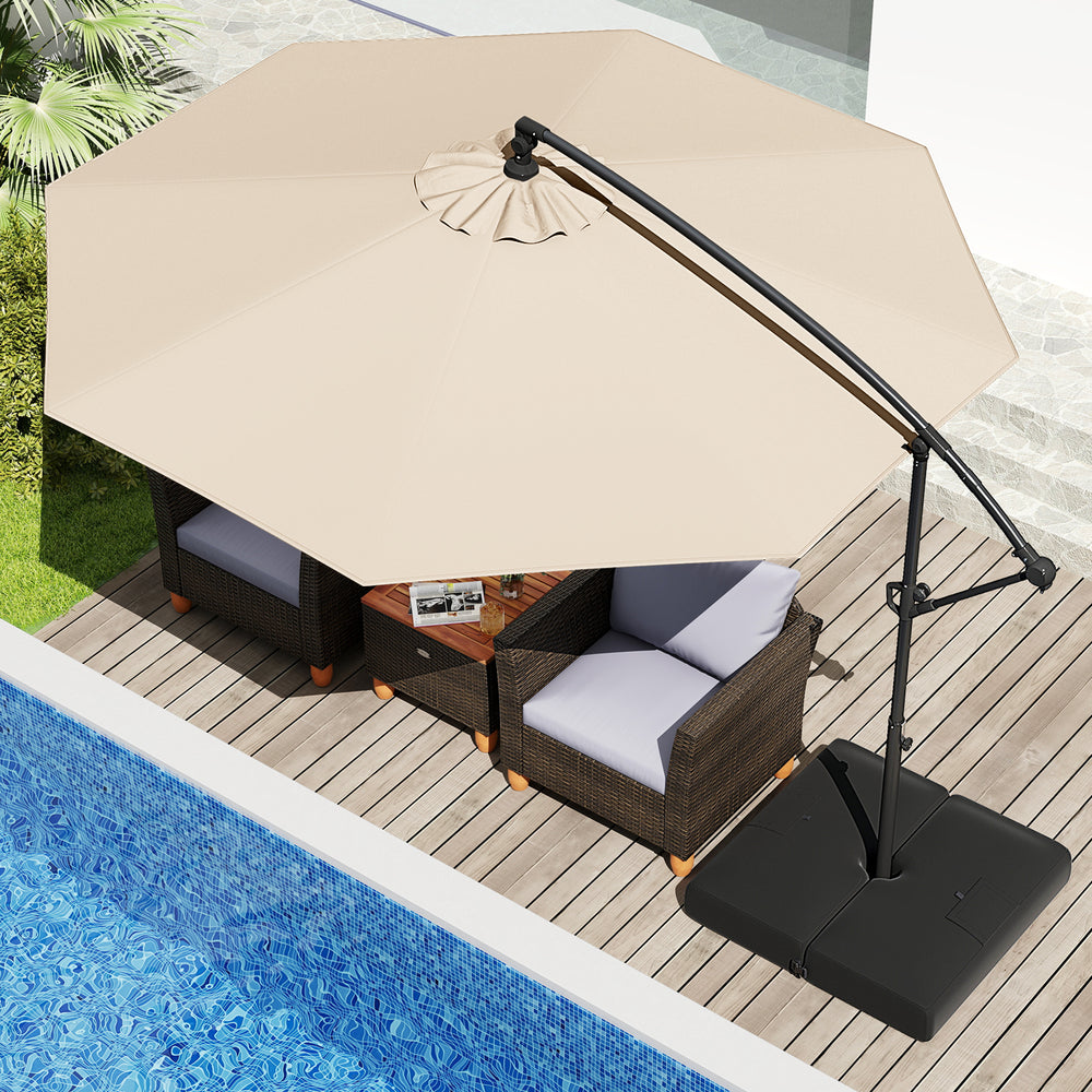 10 Feet Offset Hanging Umbrella with Base Patio Cantilever Umbrella with Tilt-Beige - Gallery View 1 of 13