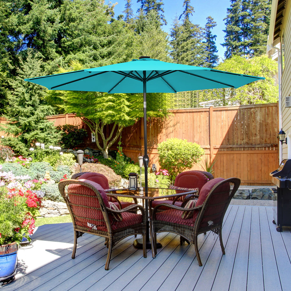 10 Feet Outdoor Patio Umbrella with Bright Solar LED Lights-Turquoise - Gallery View 1 of 13