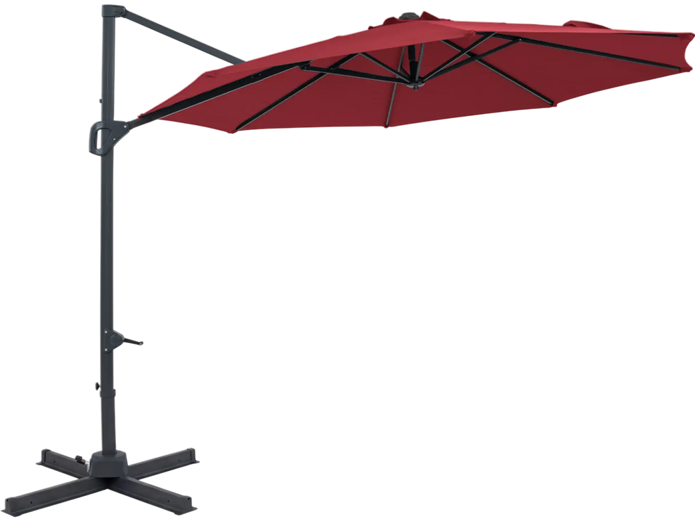 10 feet cantilever umbrella in wine color with easy tilt adjustment, perfect for providing shade on patios.
