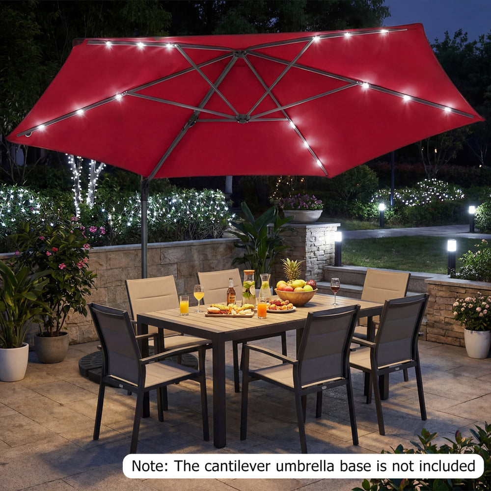 10 Feet Patio Cantilever Umbrella with Solar LED Lights-Wine - Gallery View 1 of 11