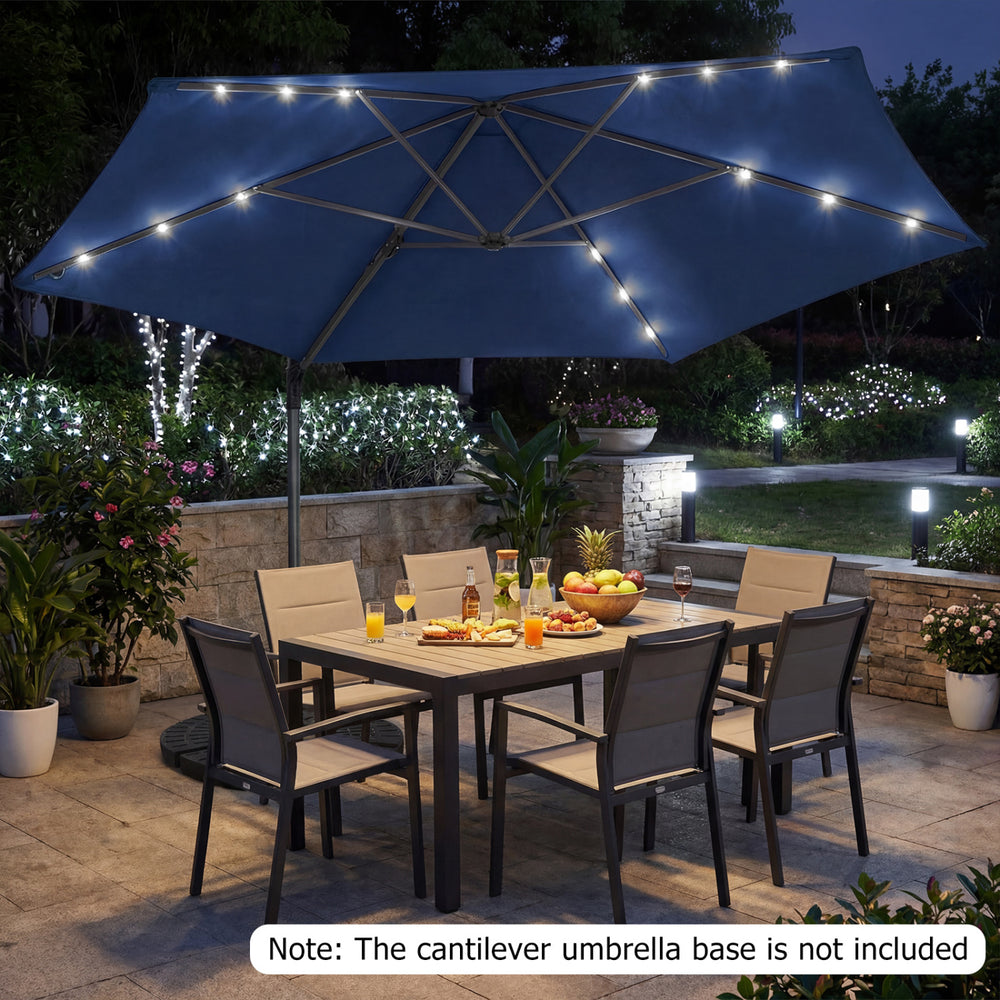 10 Feet Patio Cantilever Umbrella with Solar LED Lights-Navy - Gallery View 1 of 10