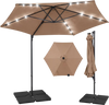 10 feet tan patio cantilever umbrella with solar LED lights, featuring a 360° swivel function for optimal shade.
