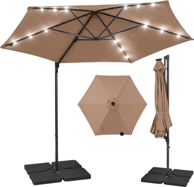 Costway 10' Patio Cantilever Umbrella w/ Solar LED Lights 62500533 New