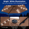 10 feet tan patio cantilever umbrella with 15 LED lights and solar panel, perfect for outdoor gatherings and sun.
