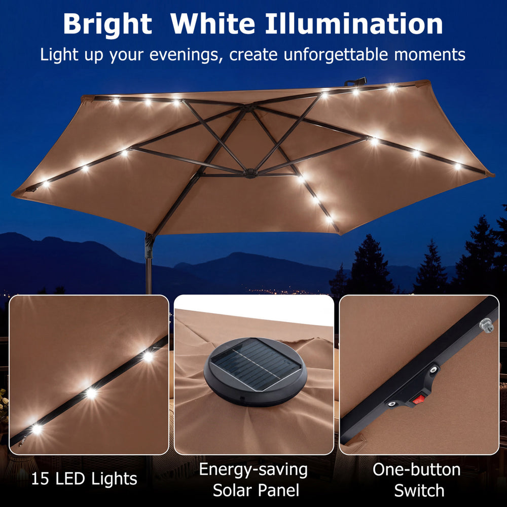 10 Feet Patio Cantilever Umbrella with Solar LED Lights-Gray