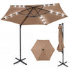 10 feet tan patio cantilever umbrella with solar LED lights, featuring a 360° swivel function for optimal sun shade.