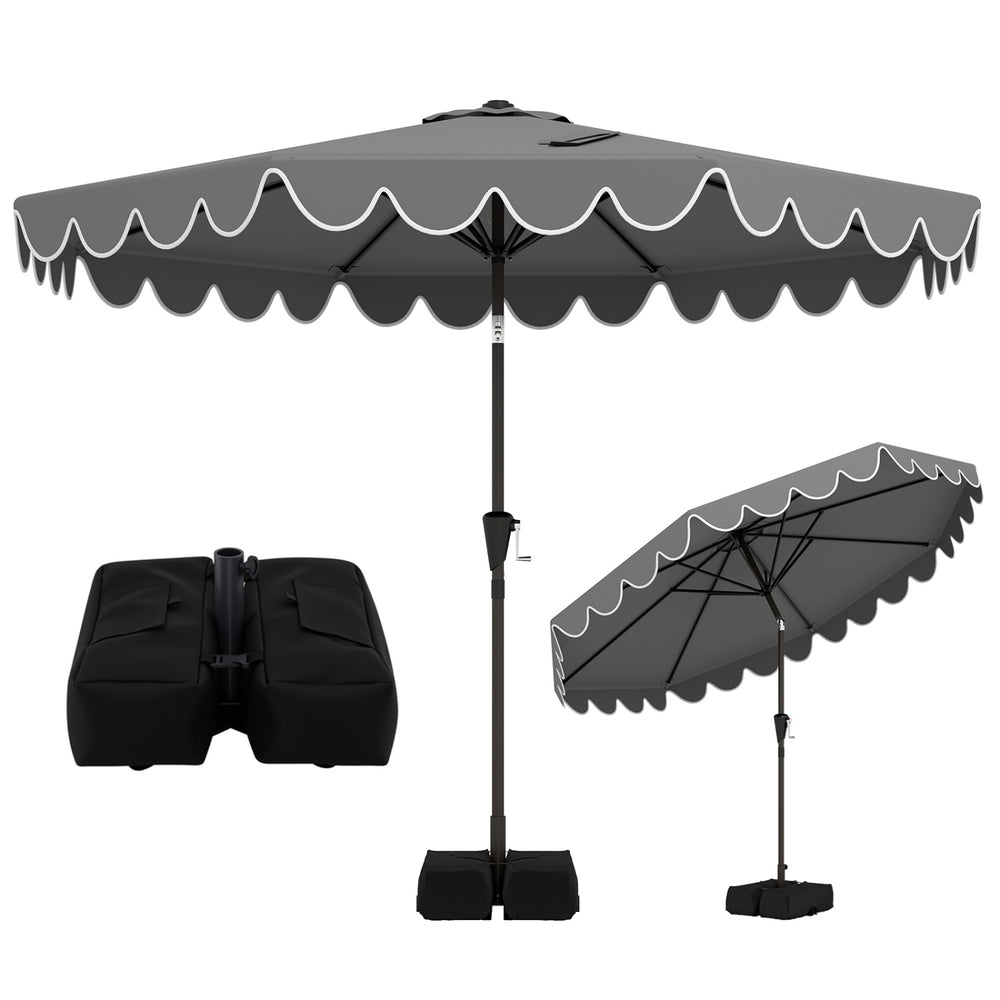 10 Feet Patio Umbrella with Weighted Base and Sandbags-Gray - Gallery View 1 of 1