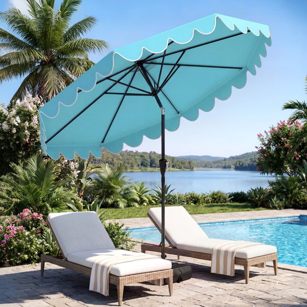 costway 10' patio umbrella 10 ft Cantilever with 32 Solar LED Lights and 220 LBS Base-Dark Blue Our 300 cm patio umbrella provides a large cool shelter for dining or relaxing with family and friends 10 Feet Patio Umbrella with