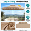 10 feet patio umbrella with coffee polyester canopy, ruffled edges, and push-button tilt for versatile outdoor shade.