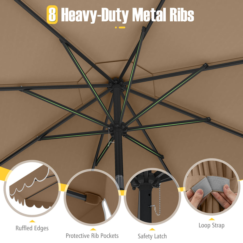 10 Feet Patio Umbrella Outdoor Market Umbrella with Crank Tilt Adjustment-Brown